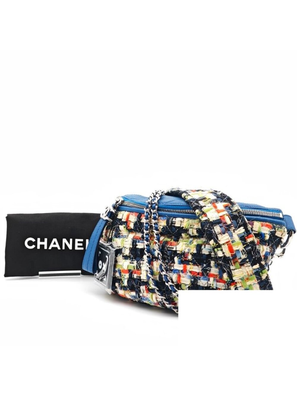 Chanel Quilted Tweed Lambskin Blue Multicolor 2-Way Waist Bag